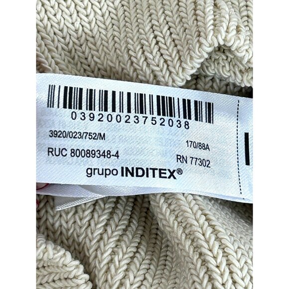 Zara Beaded Necklace Knit Top M Beige Cap Sleeve Boat Neck Stretchy Dressy Party - Picture 8 of 16